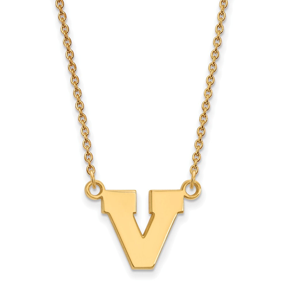 14k Gold Plated Silver U of Virginia Small Initial V Pendant Necklace, Item N13800 by The Black Bow Jewelry Co.
