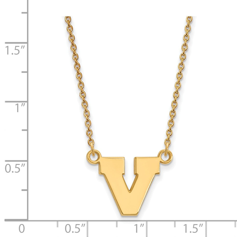 Alternate view of the 14k Gold Plated Silver U of Virginia Small Initial V Pendant Necklace by The Black Bow Jewelry Co.