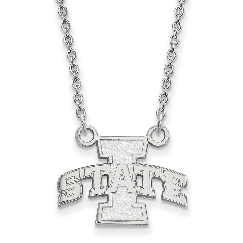 Sterling Silver Iowa State Small &#39;I State&#39; Pendant Necklace, Item N13844 by The Black Bow Jewelry Co.