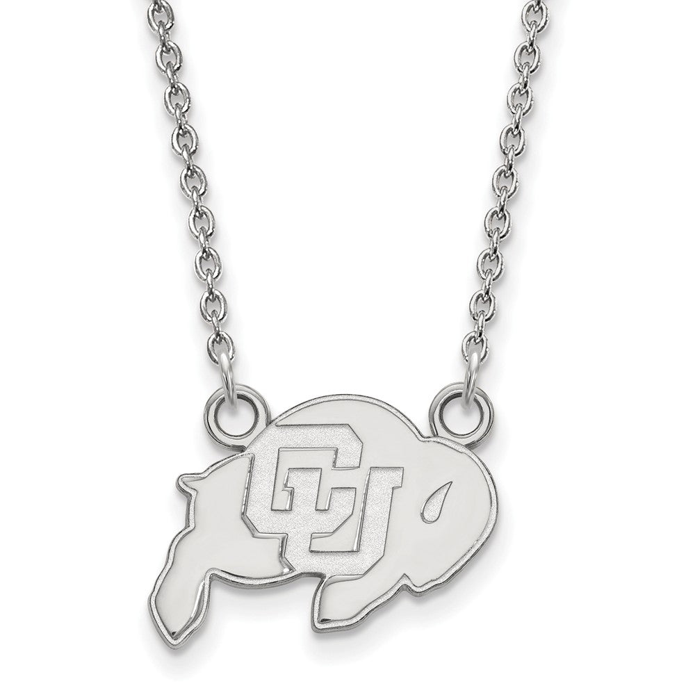 Sterling Silver U of Colorado Small CU Buffalo Pendant Necklace, Item N13911 by The Black Bow Jewelry Co.