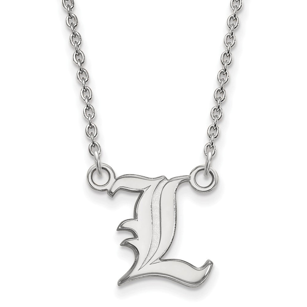 Sterling Silver U of Louisville Small Script &#39;L&#39; Pendant Necklace, Item N13915 by The Black Bow Jewelry Co.