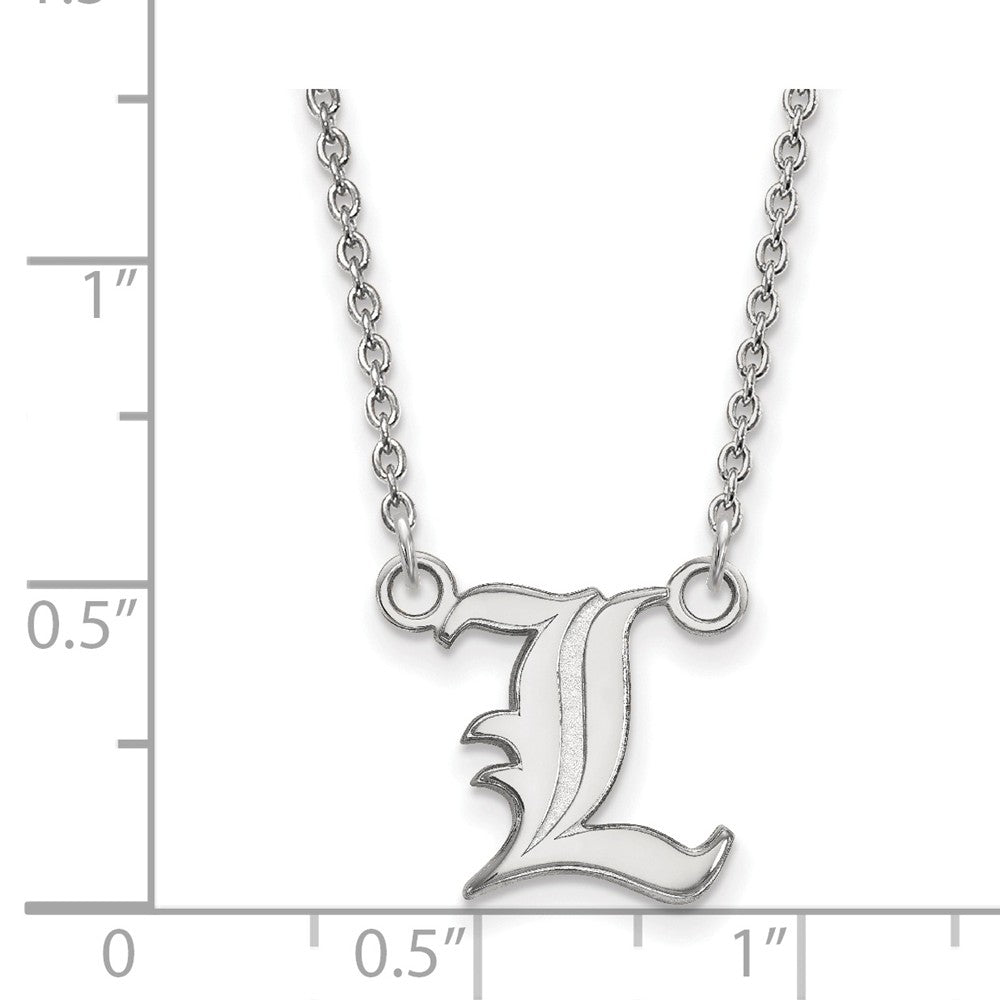 Alternate view of the Sterling Silver U of Louisville Small Script &#39;L&#39; Pendant Necklace by The Black Bow Jewelry Co.