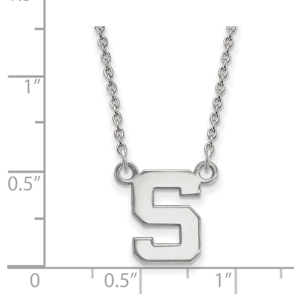 Alternate view of the Sterling Silver Michigan State Small Initial S Pendant Necklace by The Black Bow Jewelry Co.