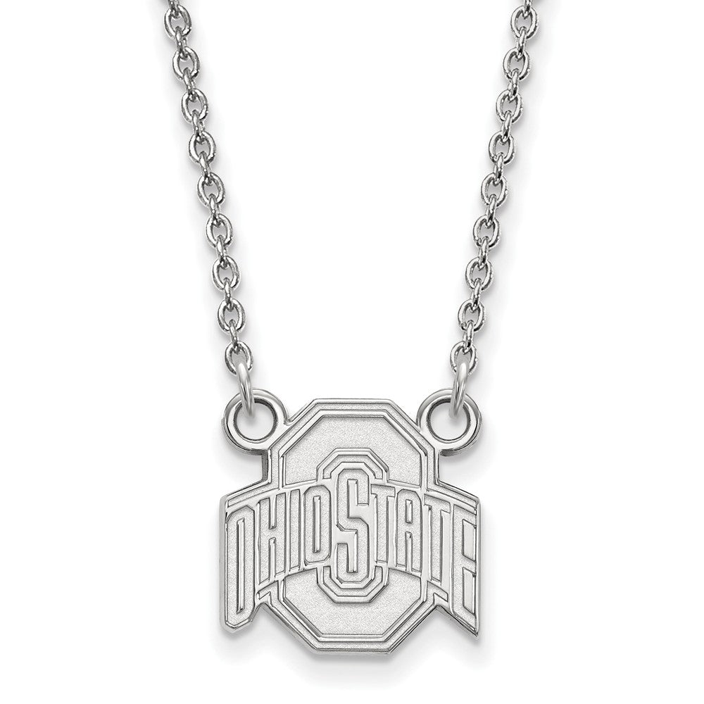 Sterling Silver Ohio State Small Logo Pendant Necklace, Item N13941 by The Black Bow Jewelry Co.