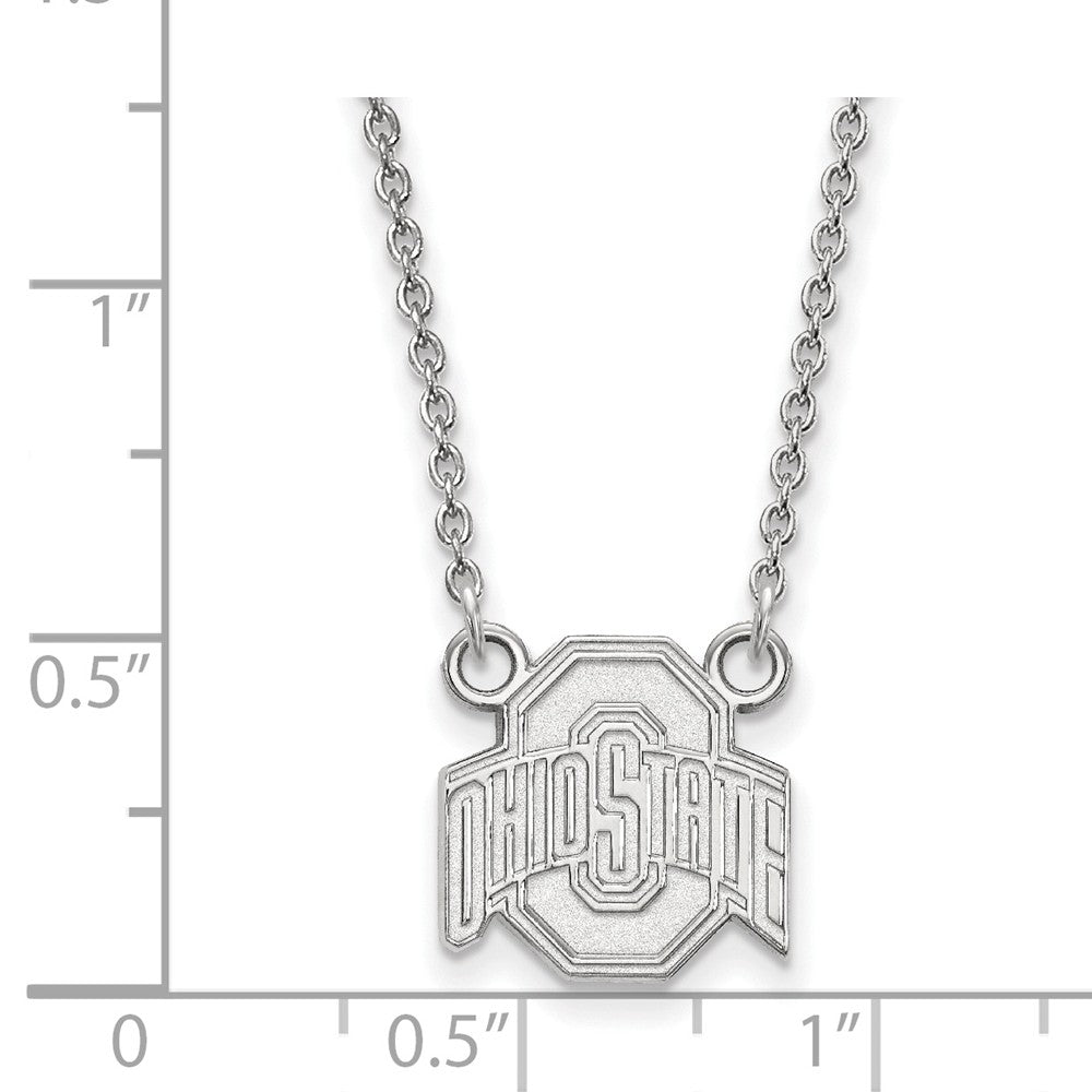Alternate view of the Sterling Silver Ohio State Small Logo Pendant Necklace by The Black Bow Jewelry Co.