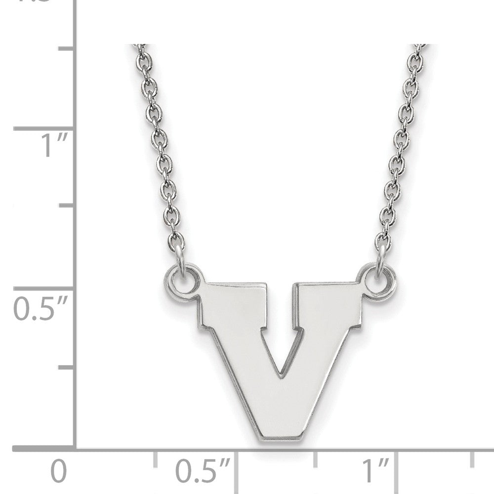 Alternate view of the Sterling Silver U of Virginia Small Initial V Pendant Necklace by The Black Bow Jewelry Co.