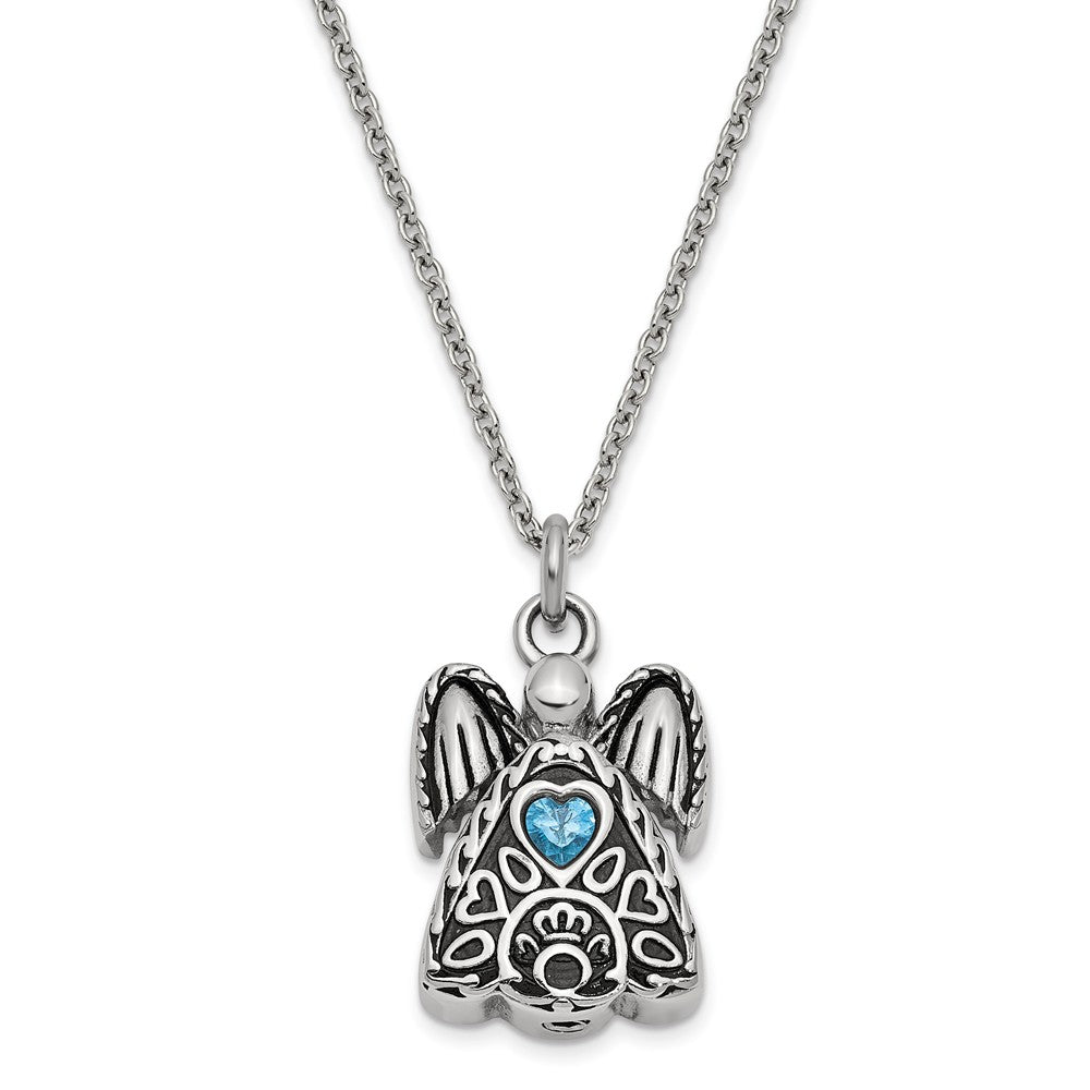 Antiqued Stainless Steel December CZ Angel Ash Holder Necklace, 18 In., Item N14043-Dec by The Black Bow Jewelry Co.