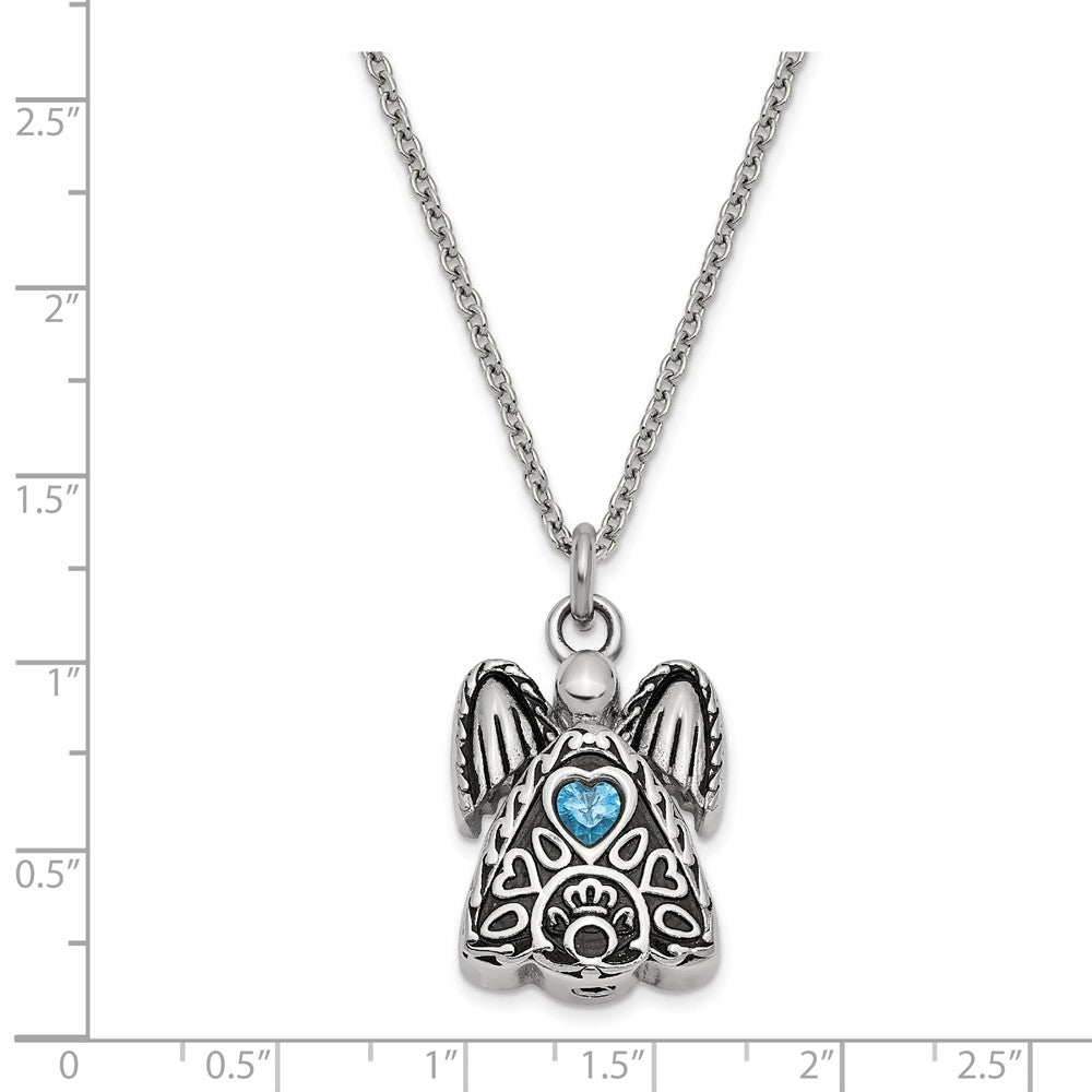 Alternate view of the Antiqued Stainless Steel December CZ Angel Ash Holder Necklace, 18 In. by The Black Bow Jewelry Co.