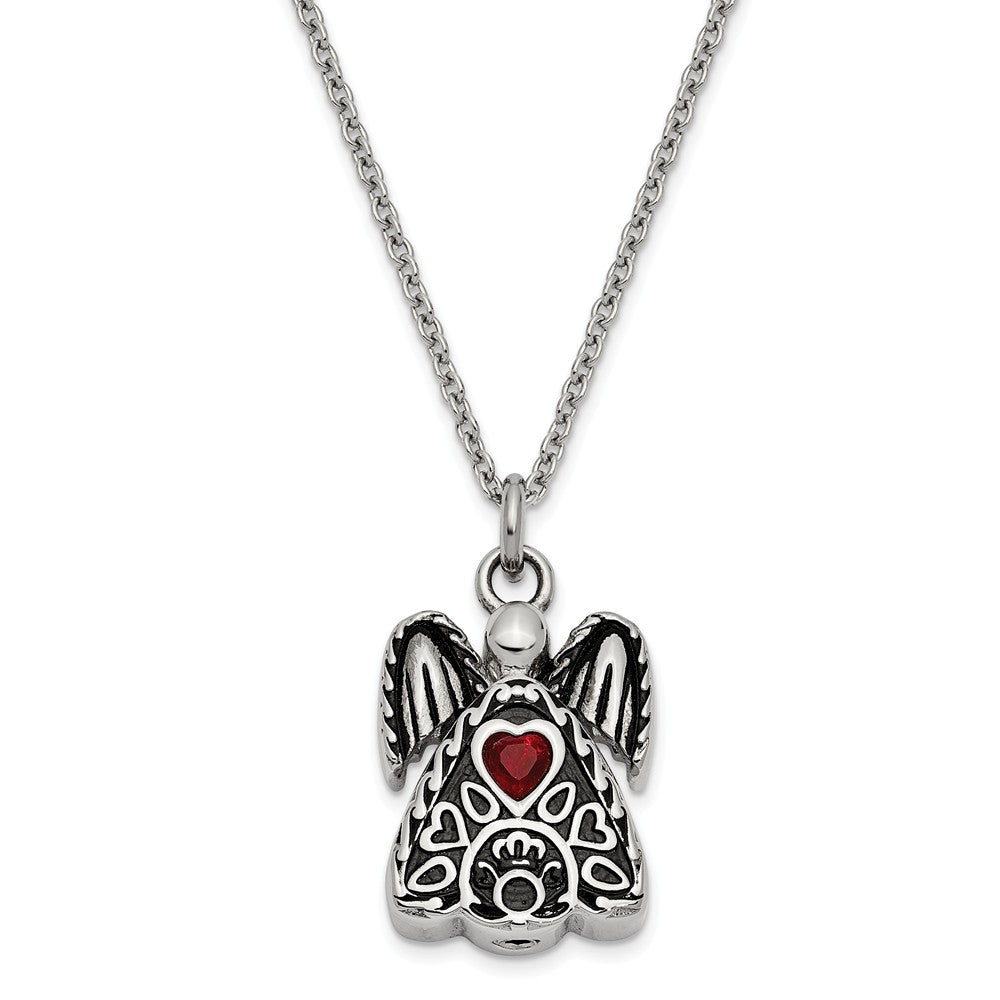 Antiqued Stainless Steel January CZ Angel Ash Holder Necklace, 18 Inch, Item N14043-Jan by The Black Bow Jewelry Co.