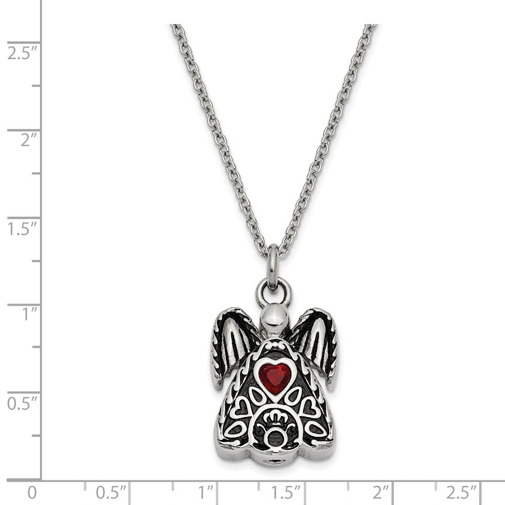 Alternate view of the Antiqued Stainless Steel January CZ Angel Ash Holder Necklace, 18 Inch by The Black Bow Jewelry Co.