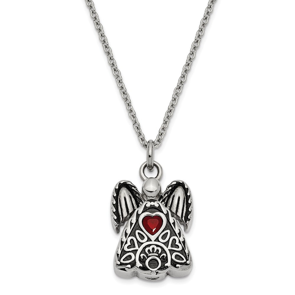 Antiqued Stainless Steel July CZ Angel Ash Holder Necklace, 18 Inch, Item N14043-Jul by The Black Bow Jewelry Co.