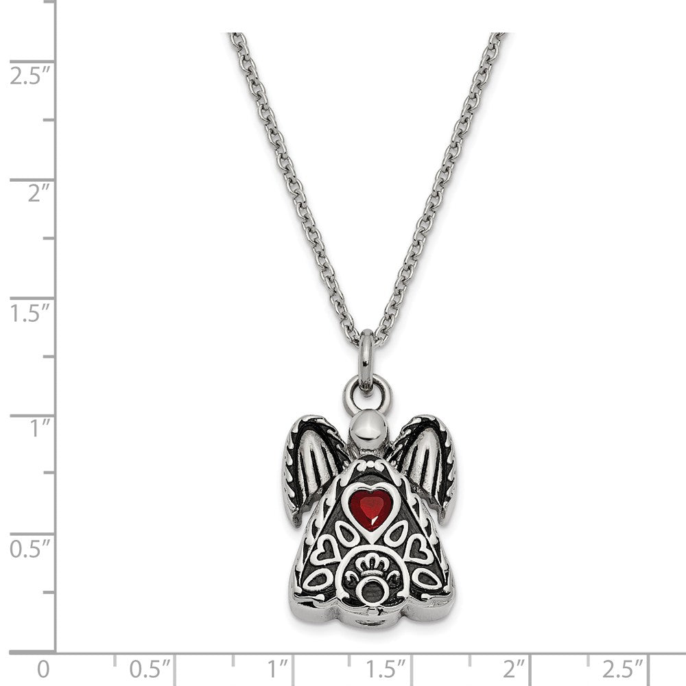 Alternate view of the Antiqued Stainless Steel July CZ Angel Ash Holder Necklace, 18 Inch by The Black Bow Jewelry Co.