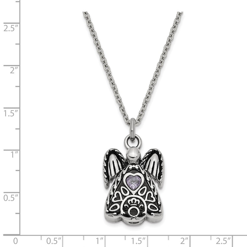 Alternate view of the Antiqued Stainless Steel June CZ Angel Ash Holder Necklace, 18 Inch by The Black Bow Jewelry Co.