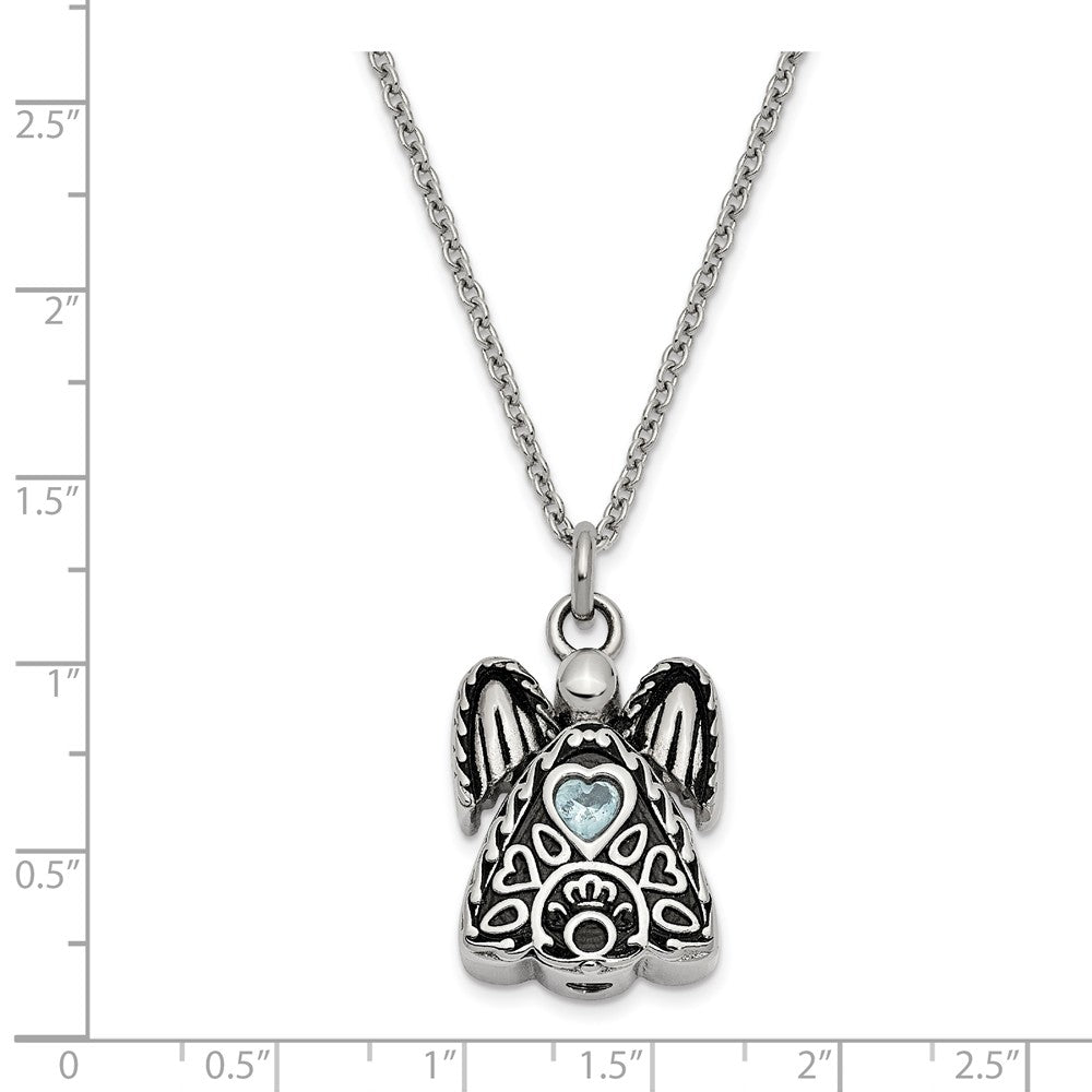 Alternate view of the Antiqued Stainless Steel March CZ Angel Ash Holder Necklace, 18 Inch by The Black Bow Jewelry Co.