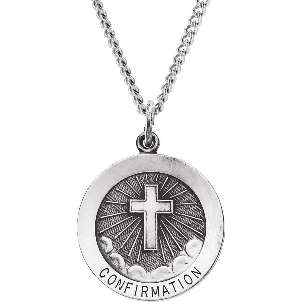 Sterling Silver 22mm Confirmation Medal Necklace, 24 Inch, Item N14051 by The Black Bow Jewelry Co.