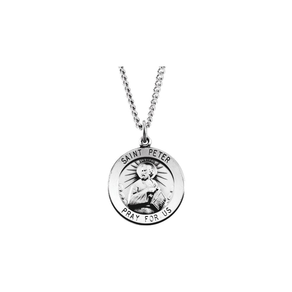 Sterling Silver 22mm Saint Peter Medal Necklace, 24 Inch, Item N14052 by The Black Bow Jewelry Co.