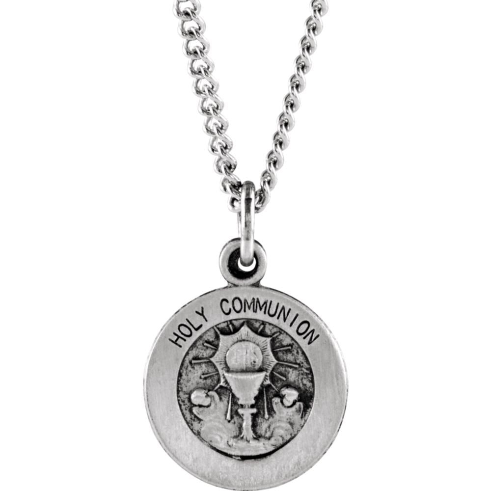 Sterling Silver 12mm Holy Communion Medal Necklace, 18 Inch, Item N14053 by The Black Bow Jewelry Co.