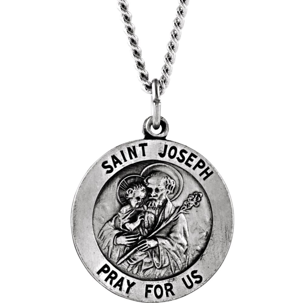 Sterling Silver 15mm Saint Joseph Medal Necklace, 18 inch, Item N14055 by The Black Bow Jewelry Co.