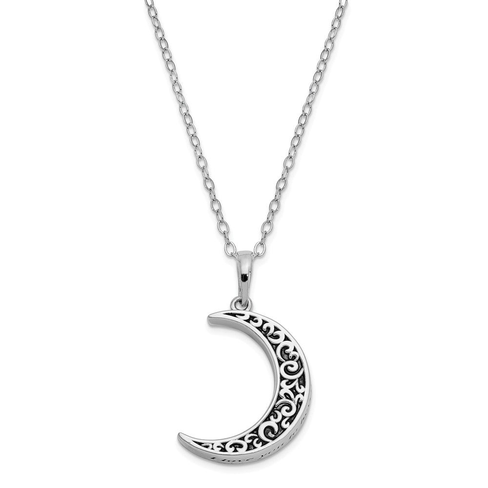 Antiqued Sterling Silver Crescent Moon Ash Holder Necklace, 18 Inch, Item N14061 by The Black Bow Jewelry Co.