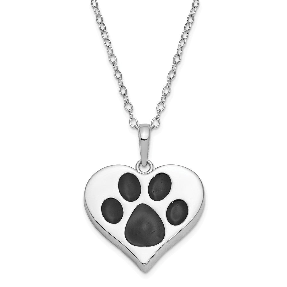 Sterling Silver Antiqued Black Paw Heart Ash Holder Necklace, 18 Inch, Item N14068 by The Black Bow Jewelry Co.