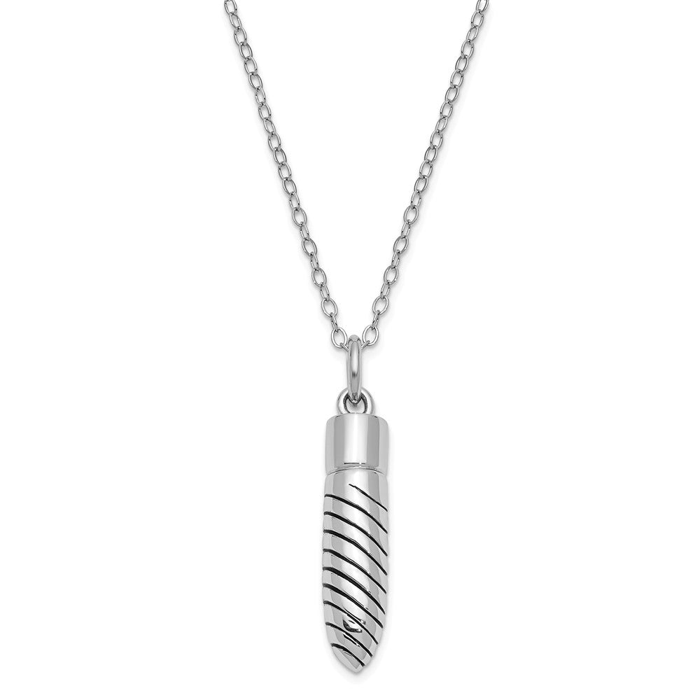 Sterling Silver Antiqued Lined Bullet Ash Holder Necklace, 18 Inch, Item N14069 by The Black Bow Jewelry Co.