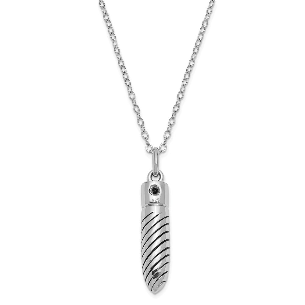 Alternate view of the Sterling Silver Antiqued Lined Bullet Ash Holder Necklace, 18 Inch by The Black Bow Jewelry Co.