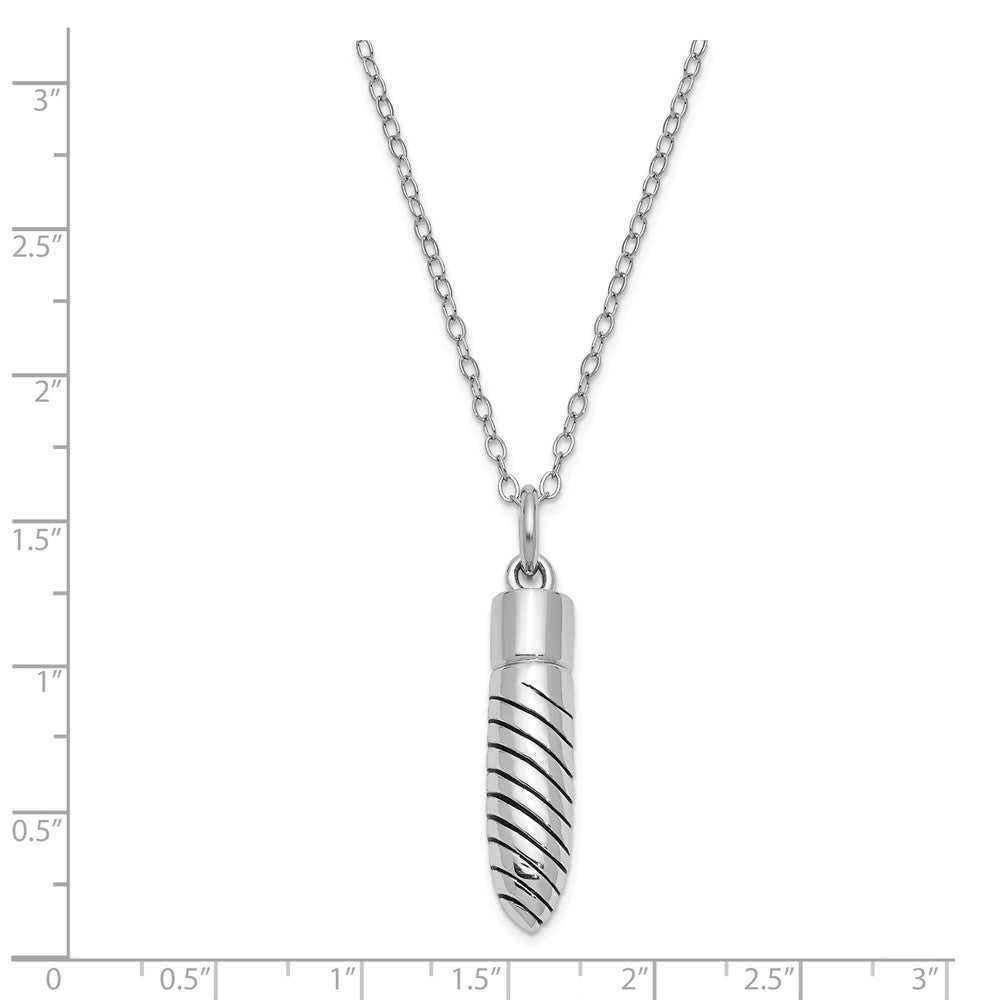 Alternate view of the Sterling Silver Antiqued Lined Bullet Ash Holder Necklace, 18 Inch by The Black Bow Jewelry Co.