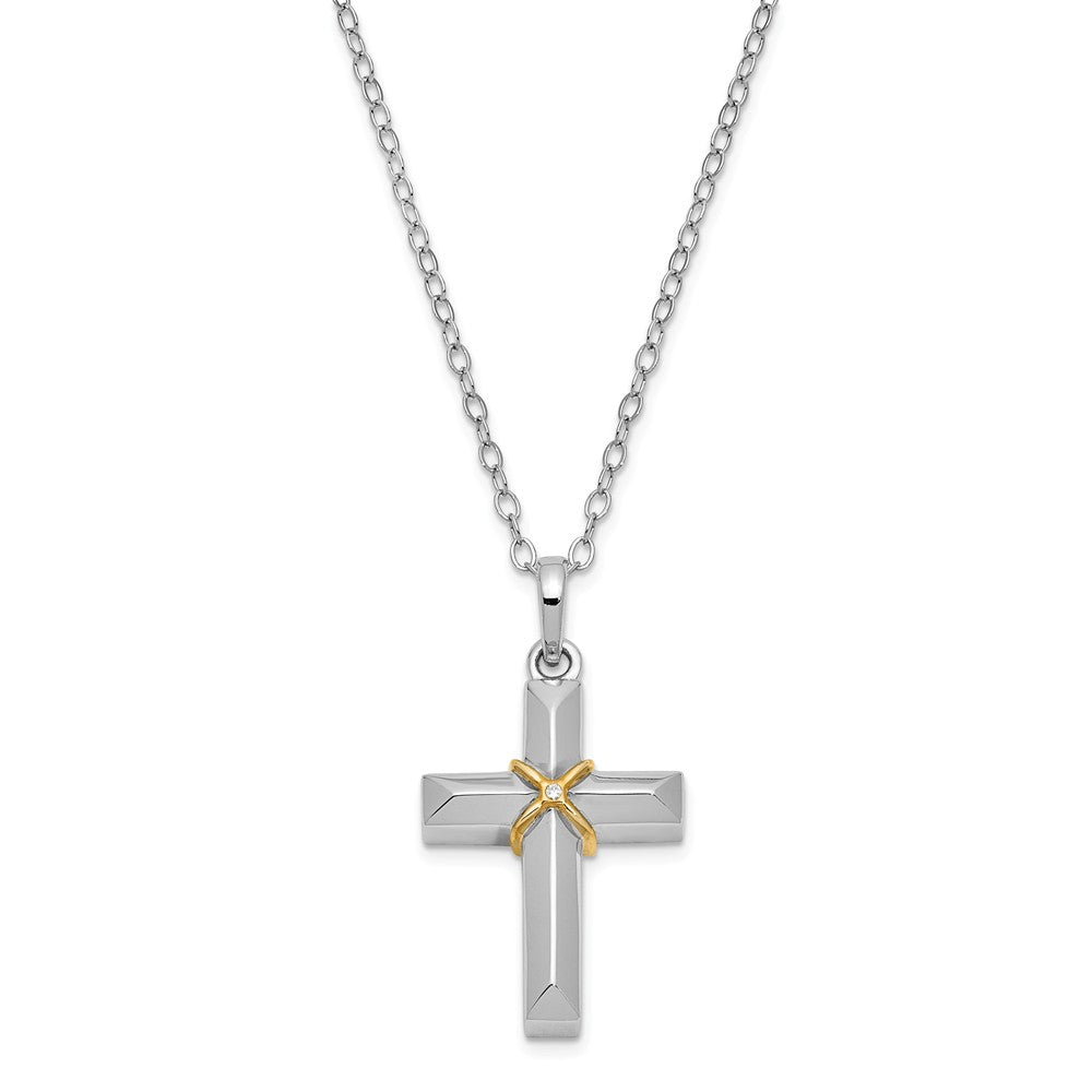 Sterling Silver CZ Gold Tone Accent Cross Ash Holder Necklace, 18 Inch, Item N14073 by The Black Bow Jewelry Co.