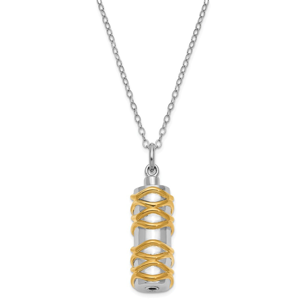 Sterling Silver &amp; Gold Tone Cylinder Ash Holder Necklace, 18 Inch, Item N14077 by The Black Bow Jewelry Co.