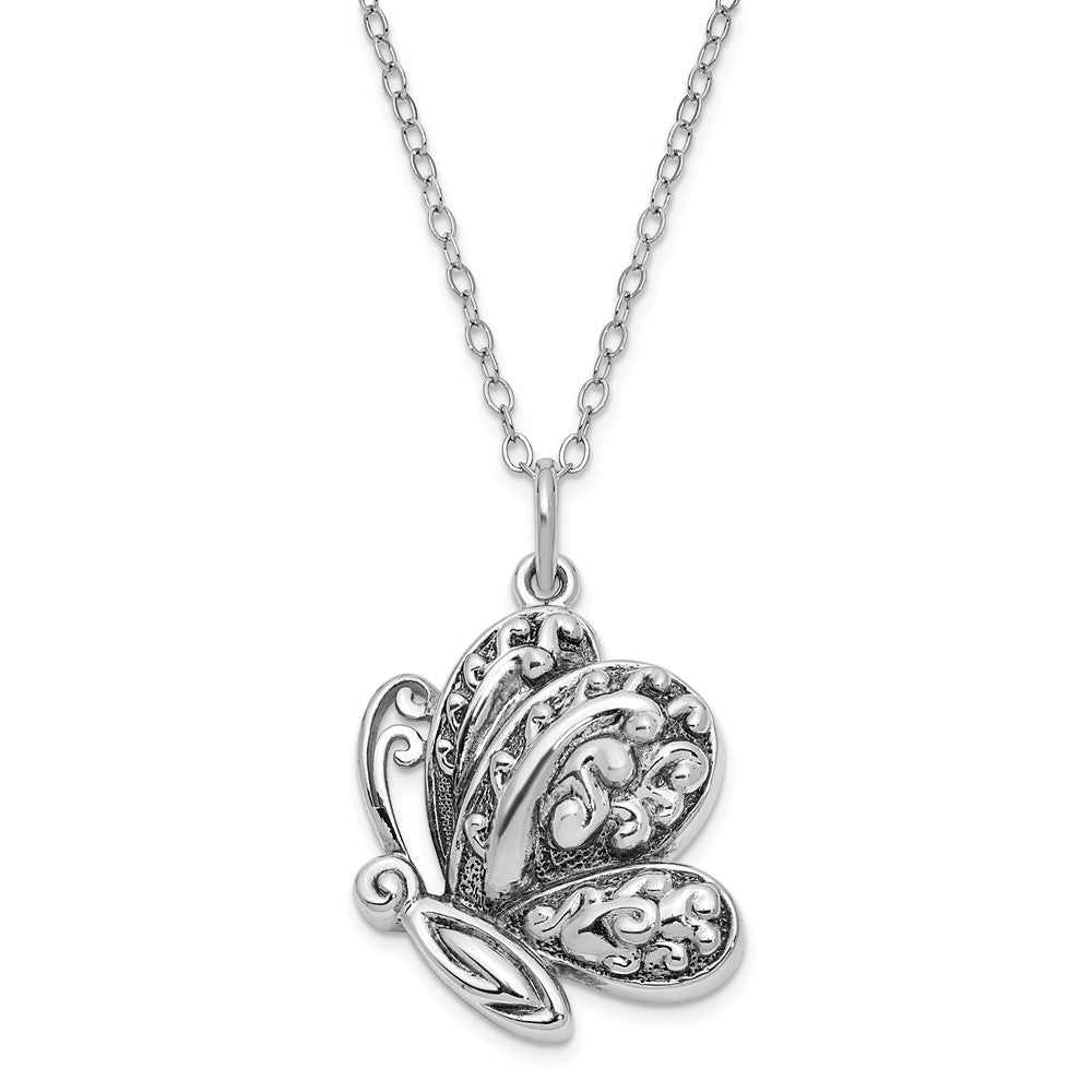 Antiqued Sterling Silver Butterfly Ash Holder Necklace, 18 Inch, Item N14078 by The Black Bow Jewelry Co.