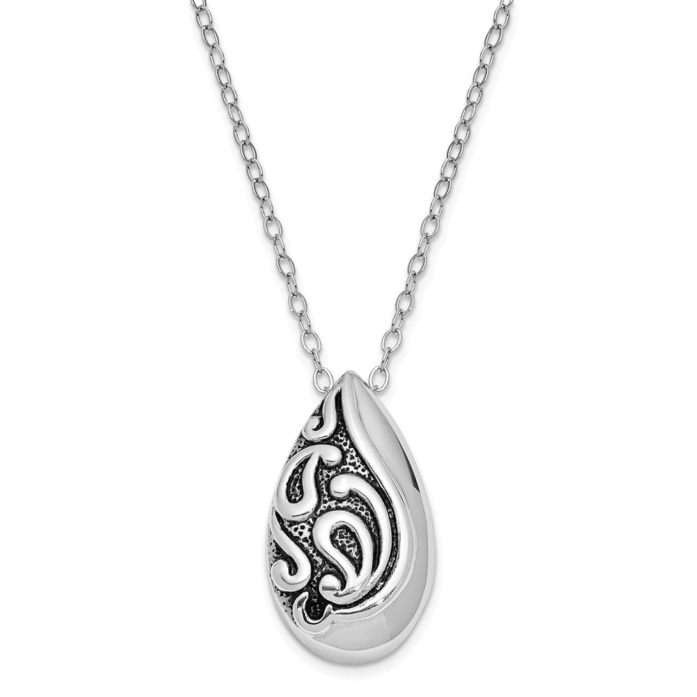 Antiqued Sterling Silver Teardrop Ash Holder Necklace, 18 Inch, Item N14080 by The Black Bow Jewelry Co.
