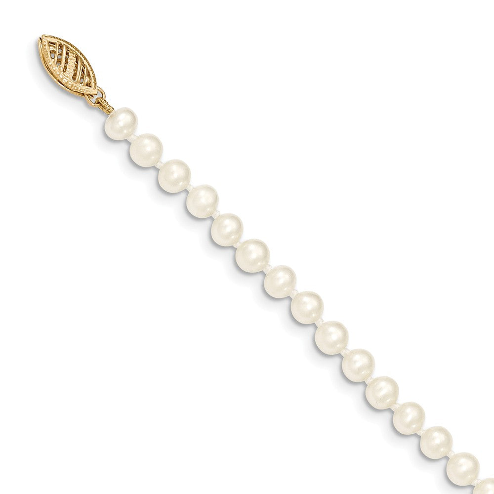 Alternate view of the 4-5mm, White FW Cultured Pearl &amp; 14k Yellow Gold Clasp Necklace by The Black Bow Jewelry Co.