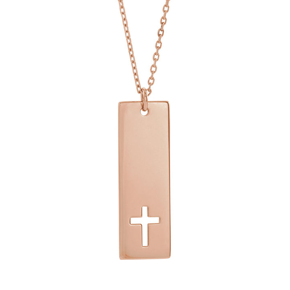 14k Yellow, White or Rose Gold Vertical Bar Pierced Cross Necklace, Item N14118 by The Black Bow Jewelry Co.