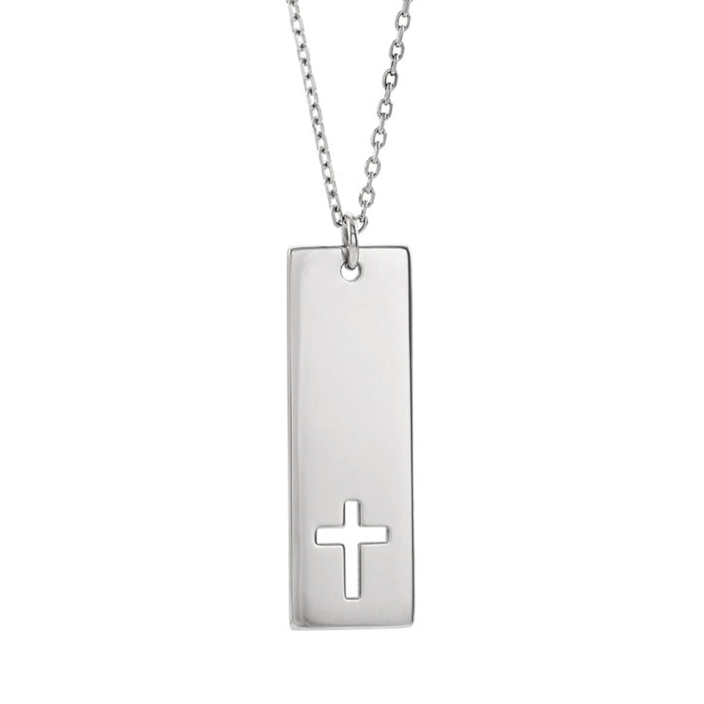 Alternate view of the 14k Yellow, White or Rose Gold Vertical Bar Pierced Cross Necklace by The Black Bow Jewelry Co.