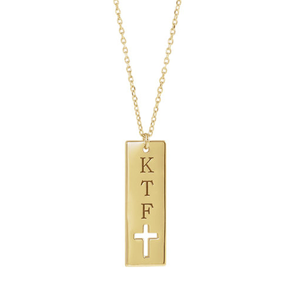 Alternate view of the 14k Yellow Gold Flat Vertical Bar Pierced Cross Necklace, 16-18 Inch by The Black Bow Jewelry Co.