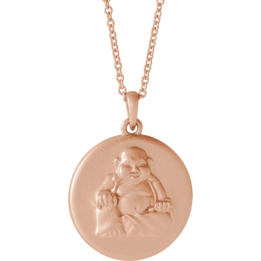 14k White, Yellow or Rose Gold Buddha 16mm Disc Necklace, 16-18 Inch, Item N14123 by The Black Bow Jewelry Co.