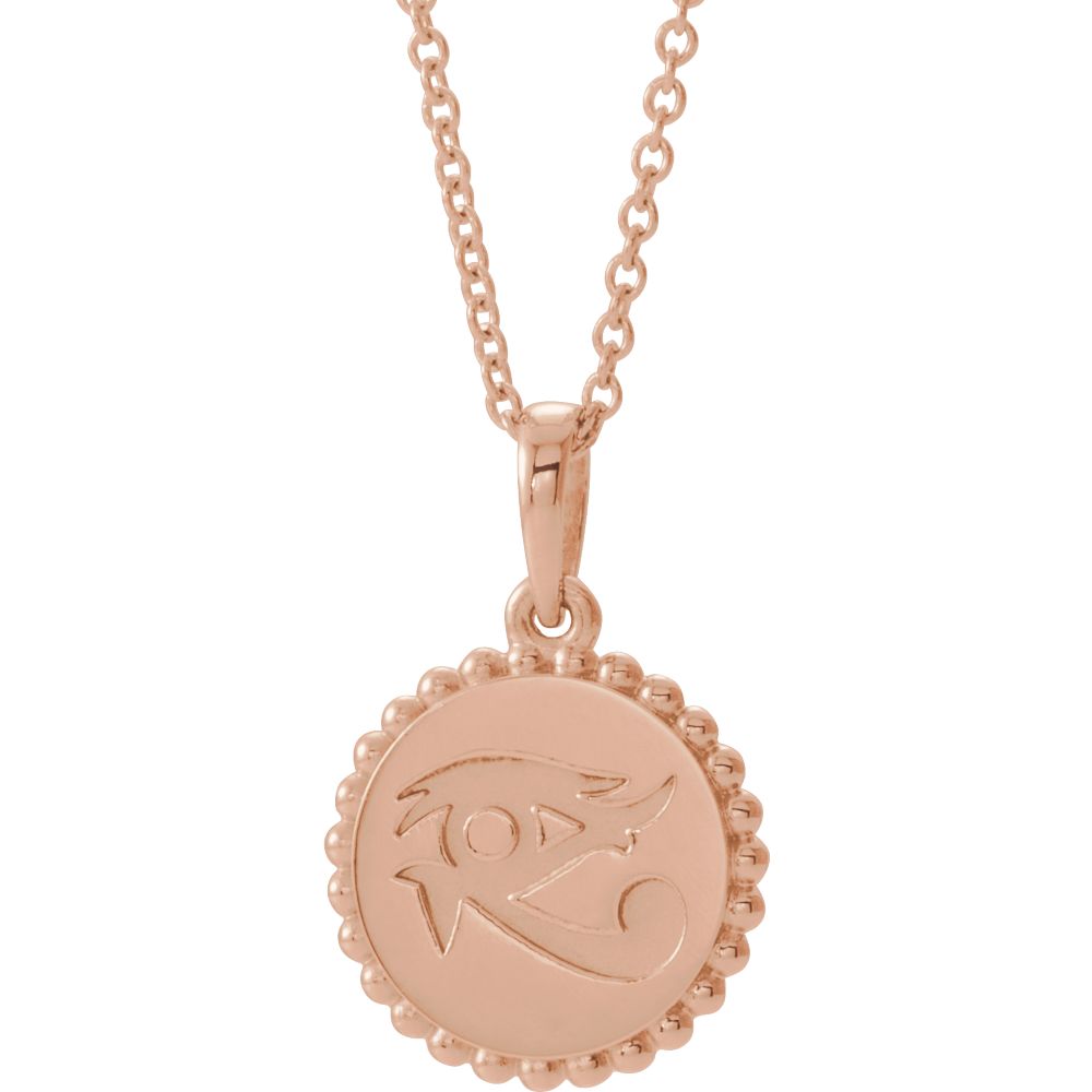 14k White, Yellow or Rose Gold Eye of Horus 12mm Disc Necklace, Adj., Item N14124 by The Black Bow Jewelry Co.