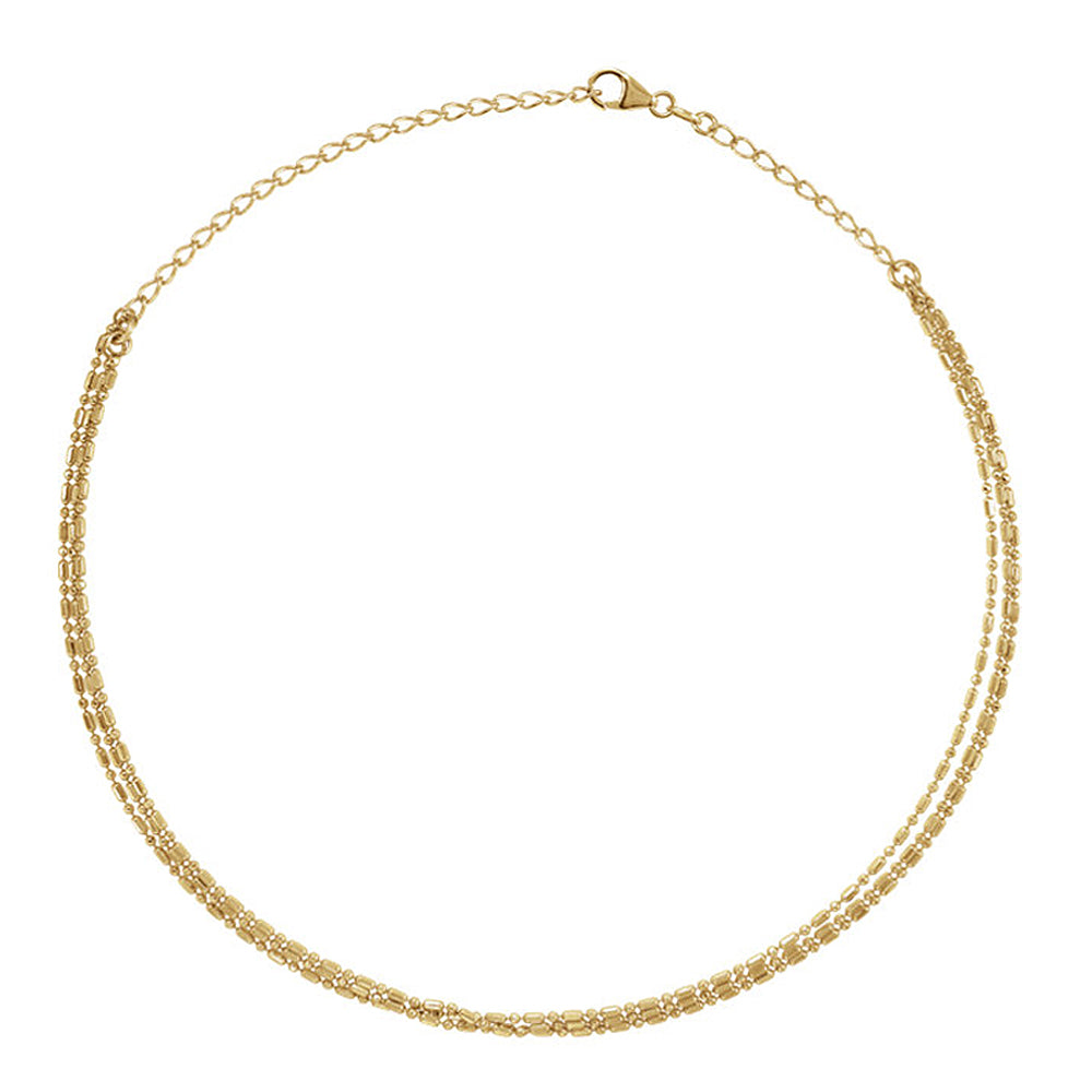 Alternate view of the 14k Gold Beaded Three Strand Choker Chain Necklace, 13-16 Inch by The Black Bow Jewelry Co.
