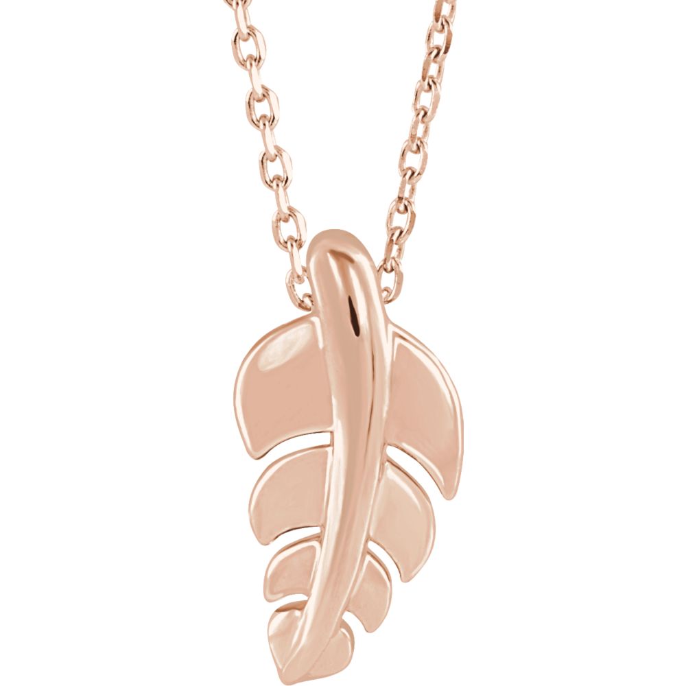 14k White, Rose or Yellow Gold Small Vertical Leaf Necklace, 16-18 In., Item N14142 by The Black Bow Jewelry Co.