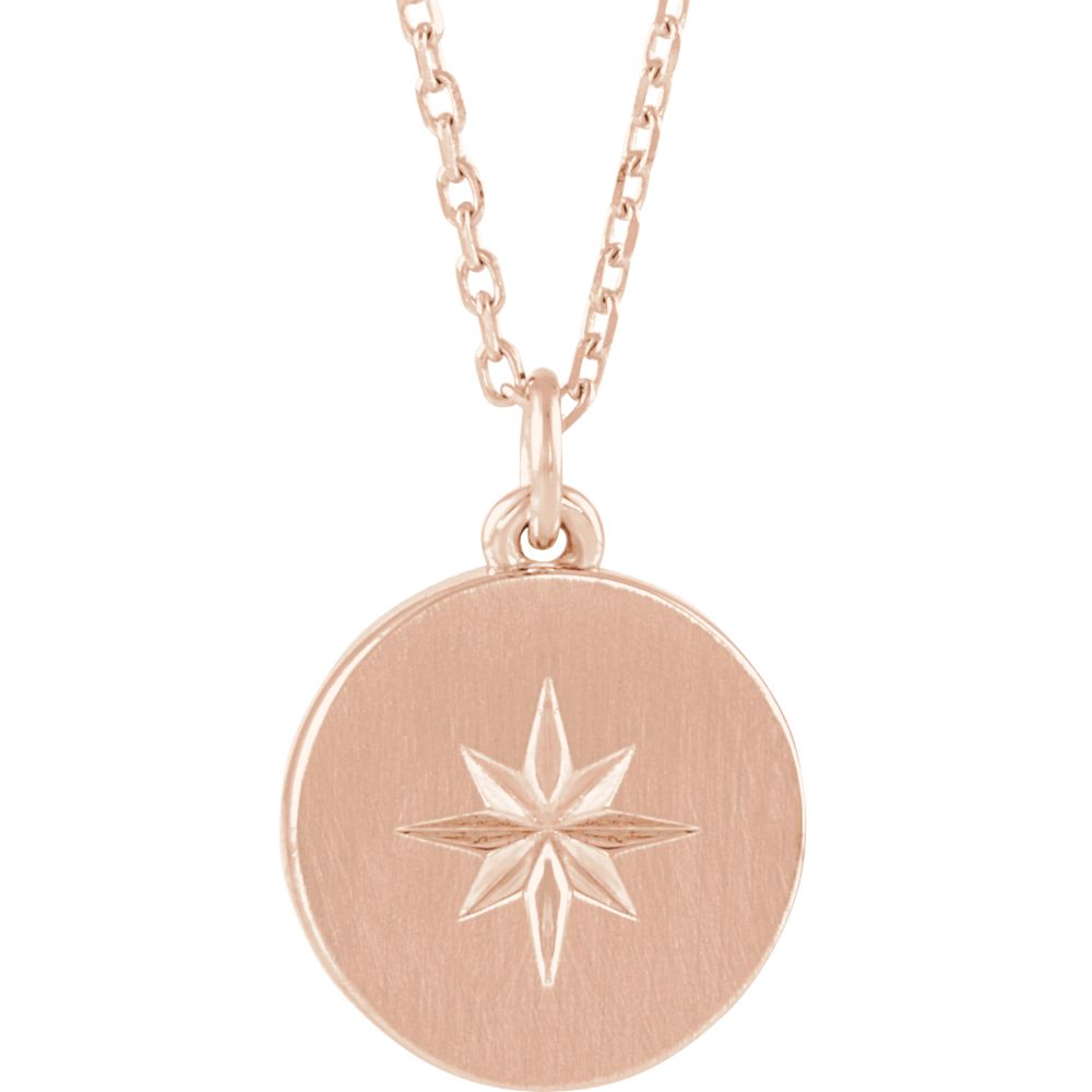 14k White, Yellow or Rose Gold 11mm Starburst Disc Necklace, 16-18 In., Item N14147 by The Black Bow Jewelry Co.