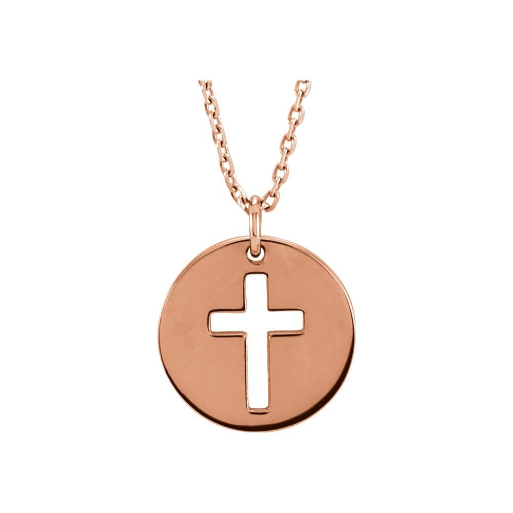 14k Yellow, White or Rose Gold 12mm Cross Disc Necklace, 16-18 Inch, Item N14162 by The Black Bow Jewelry Co.