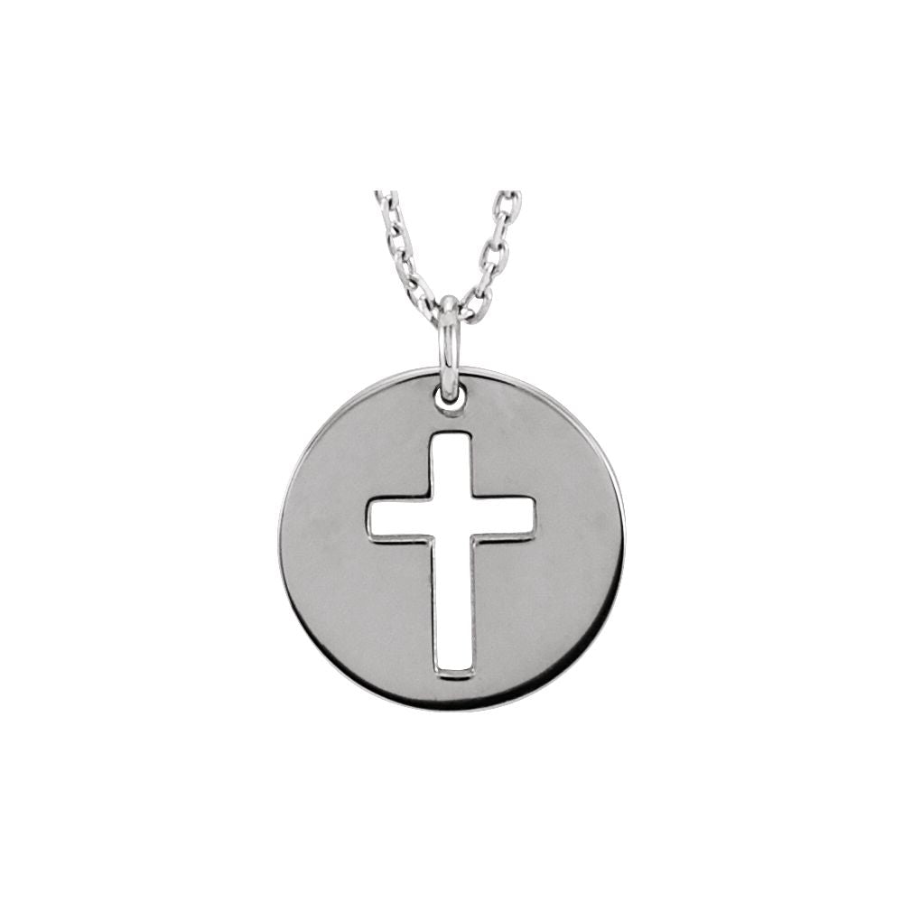 Alternate view of the 14k Yellow, White or Rose Gold 12mm Cross Disc Necklace, 16-18 Inch by The Black Bow Jewelry Co.