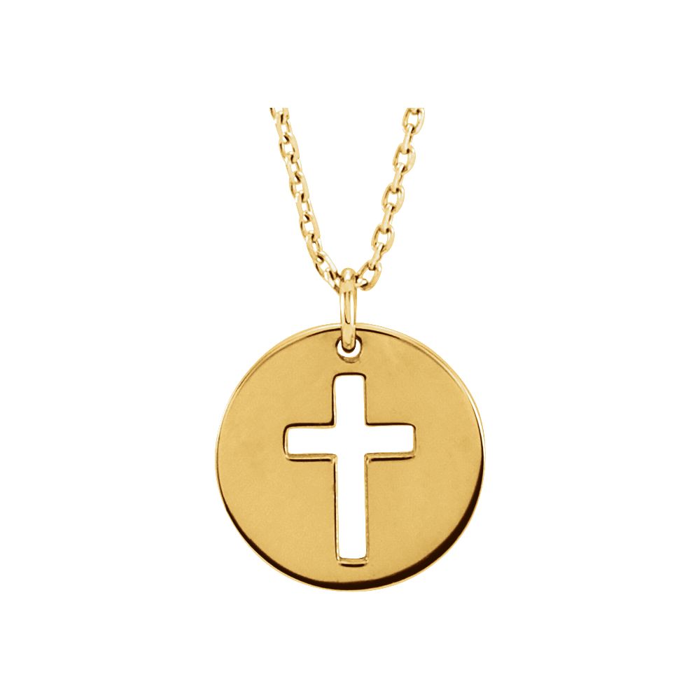 Alternate view of the 14k Yellow, White or Rose Gold 12mm Cross Disc Necklace, 16-18 Inch by The Black Bow Jewelry Co.