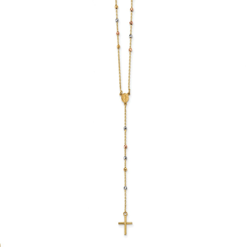 14k Tri-Color Gold Slip-On Miraculous & Cross Rosary Necklace, 24 Inch, Item N14186 by The Black Bow Jewelry Co.