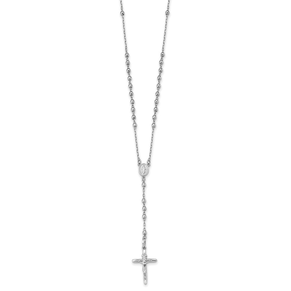 14k White Gold 3mm Beaded Rosary Necklace with Crucifix, 24 Inch, Item N14187 by The Black Bow Jewelry Co.