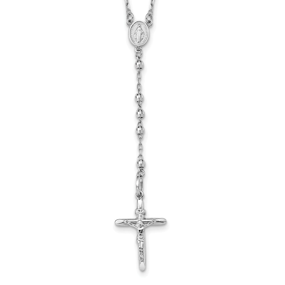 Alternate view of the 14k White Gold 3mm Beaded Rosary Necklace with Crucifix, 24 Inch by The Black Bow Jewelry Co.