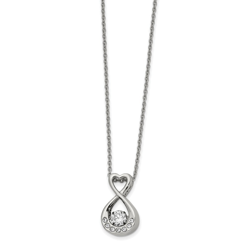 Stainless Steel and CZ Infinity Heart Necklace, 16-18 Inch, Item N14196 by The Black Bow Jewelry Co.