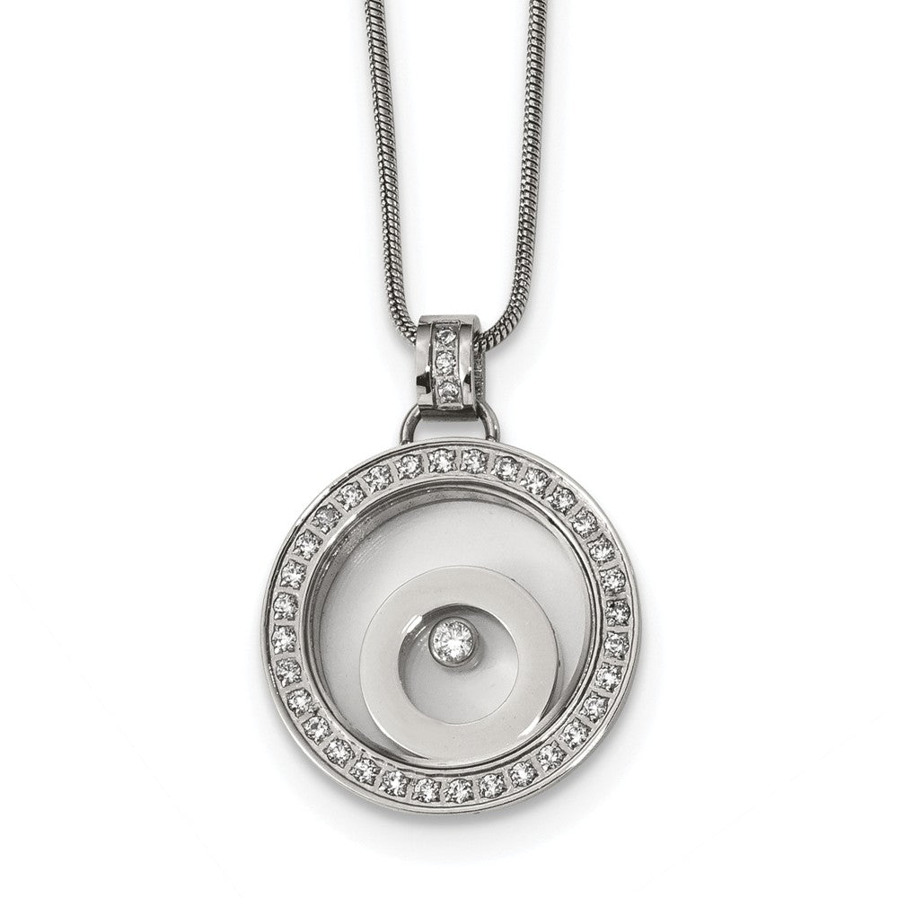 Stainless Steel, CZ and Glass Floating Circle Necklace, 18 Inch, Item N14204 by The Black Bow Jewelry Co.