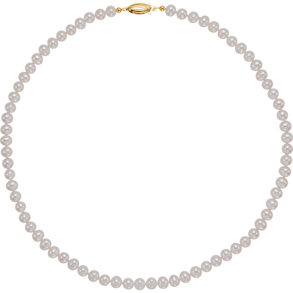 5.5-6.0mm, White FW Cultured Pearl &amp; 14k Yellow Gold Necklace, 18 Inch, Item N14211 by The Black Bow Jewelry Co.