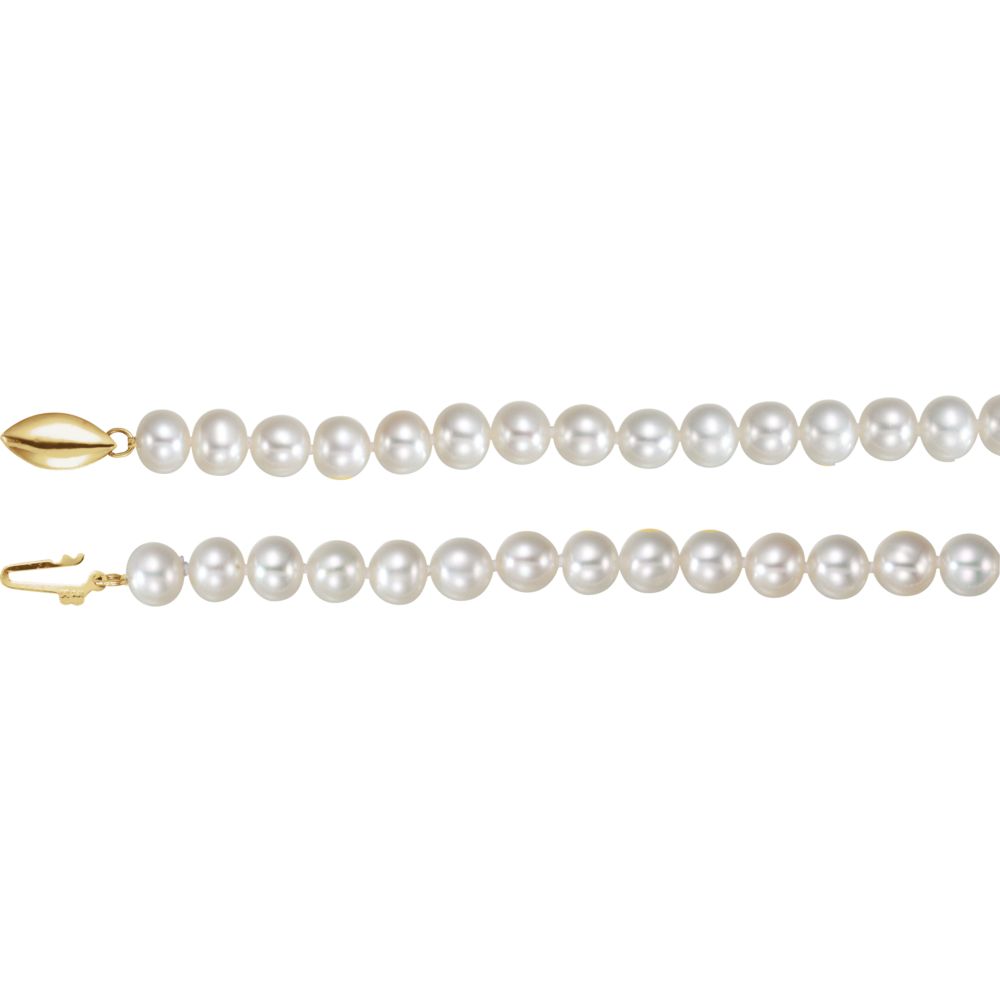 6.5-7.0mm, White FW Cultured Pearl &amp; 14k Yellow Gold Necklace, 18 In, Item N14215 by The Black Bow Jewelry Co.